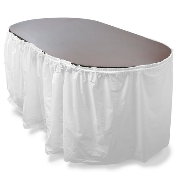 Brybelly Holdings MPAR-455 14 ft. Reusable Plastic Table Skirt - White , Extends 20 ft. plus