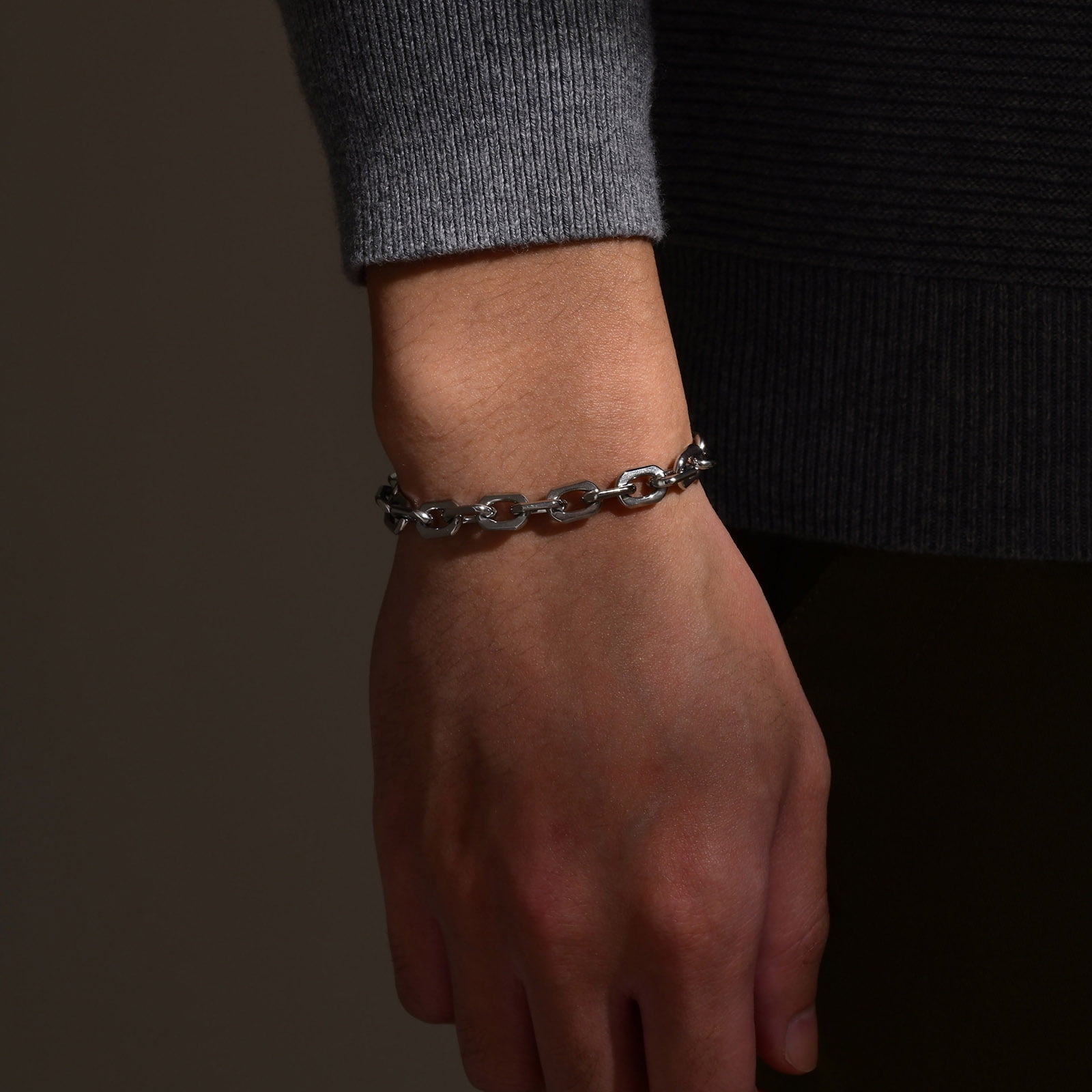 Basic 6.5MM Belcher Chain Bracelets for Men,Waterproof 14K White Gold Square Geometric Links Wristband Gift,pulseira