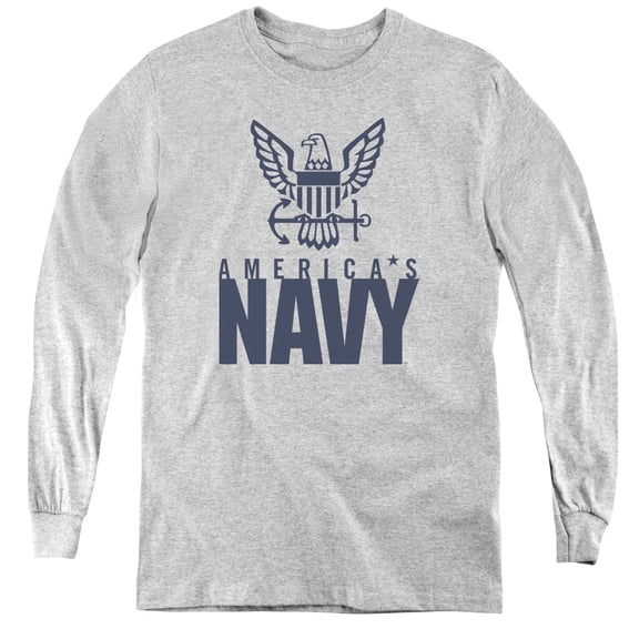 Navy Eagle Logo Youth Long Sleeve T-Shirt Tee Athletic Heather