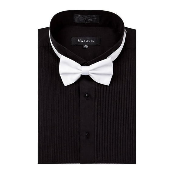 Mens Wing Tip Collar Tuxedo Shirt, Regular Fit, Formal Dress Shirt with Bow Tie