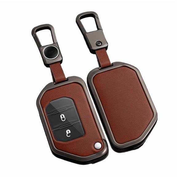 for Jeep Key Fob Cover, Leather Zinc Alloy Key Fob Case for 2018-2025 Wrangler JL JLU Rubicon, 2020-2025 Gladiator JT Sahara JLU Flip Key Fob