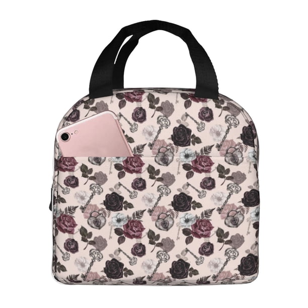 Easygdp Retro Red Black Roses Bolsa Térmica Premium - Tela Oxford Impermeable, Gran Capacidad, Bolsillo Frontal, Unisex para Trabajo, Escuela, Actividades al Aire Libre y Picnics