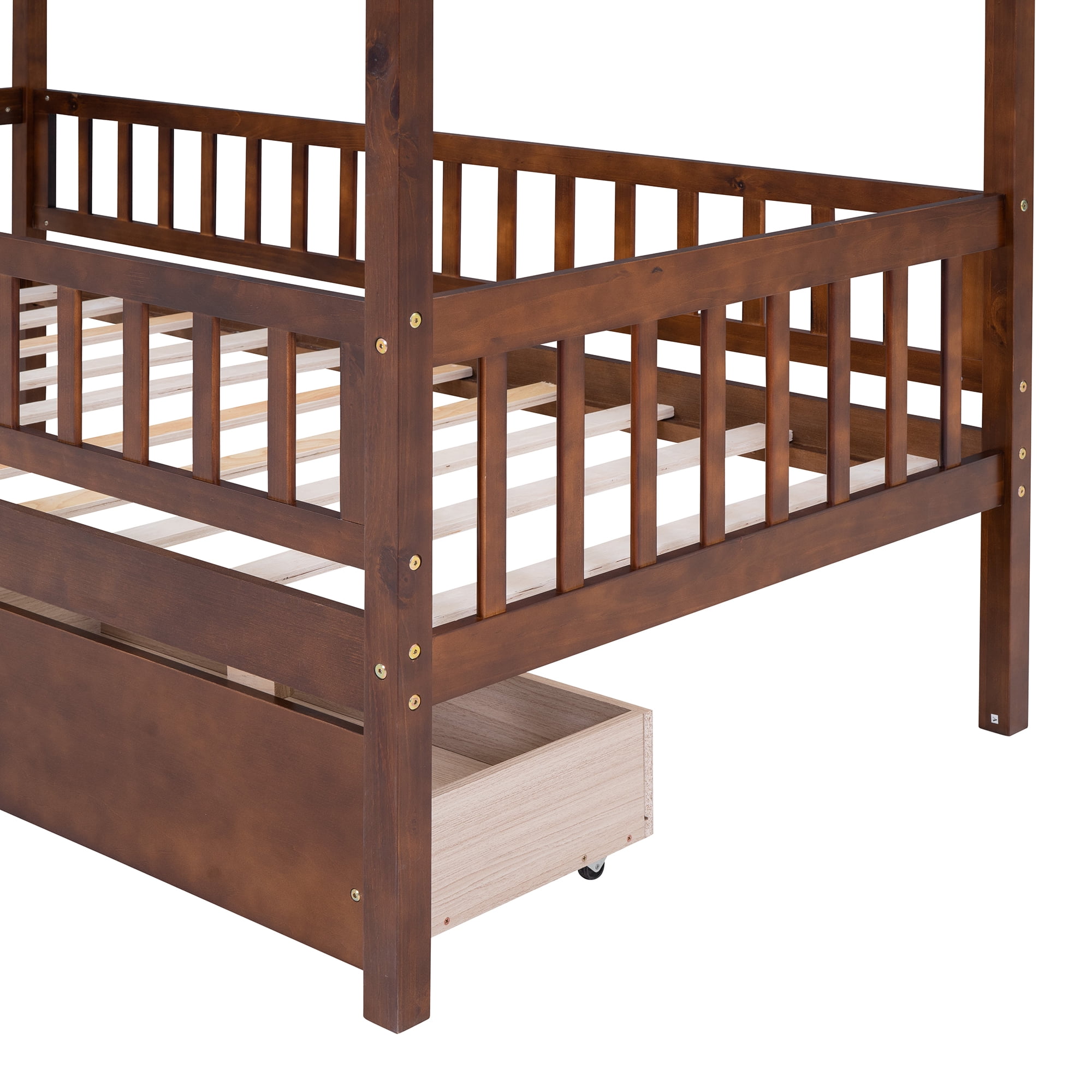 Sailvan Twin Size Wooden House Bed with Two Drawers