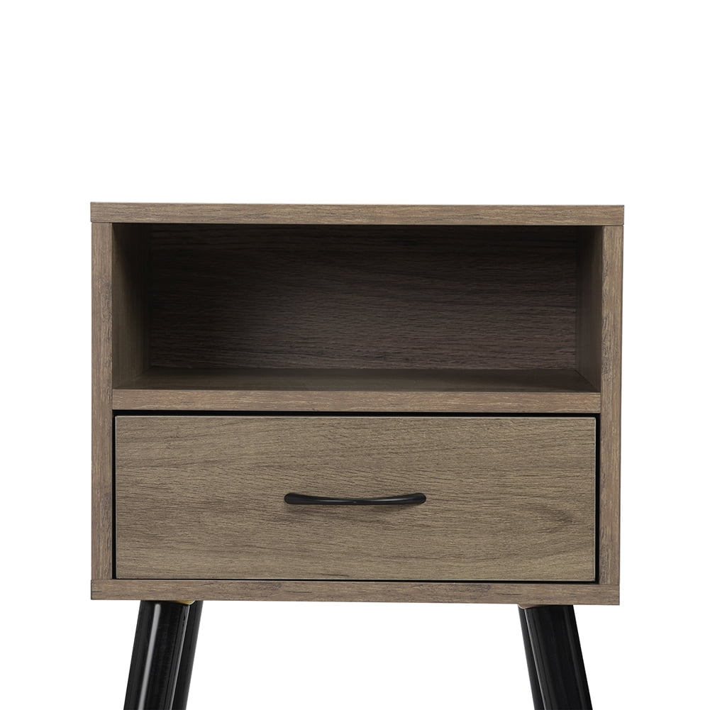 Kadyn Set of 2 Wood Nightstand for College Dorm, Side Table End Table with Shelf and Drawer for Bedroom, Gray Brown Kadyn Set of 2 Wood Nightstand for College Dorm, Side Table End Table with Shelf and Drawer for Bedroom, Gray Brown