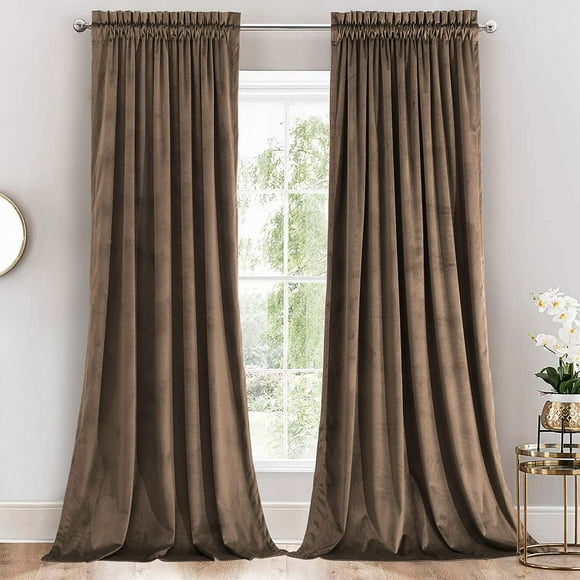 Royal Hotel Literie Panneaux de Rideaux Occultants en Velours Poche pour Tringle, Panneaux Solides Draperies de Fenêtre en Velours Doux, Ensemble de 2 Pcs, Rideaux de 96 Pouces de long, Velours Taupe