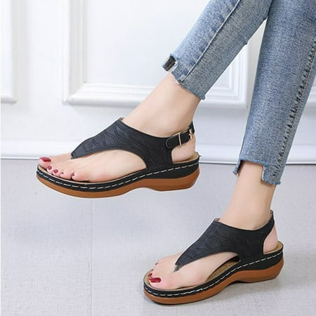 

Hvyes Womens Arch Support Sandals Orthotic Adjustable Thong Flip Flops Beach Shoes Ankle T-Strap Casual Summer Gladiator Thong Flat Sandals Size 8.5