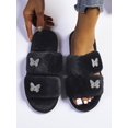 thumbnail image 5 of Rhinestone Butterfly Decor Fluffy Slippers,Women's Four Butterfly Adhesive Decorative Double-strap Flat Slippers, Black Furry Casual Slip-resistant Be, 5 of 5