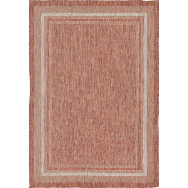 Unique Loom Tapis d'Extérieur Collection Transitionnel Intérieur et Extérieur Casual Solide Zone Tonale, 7 x 10 Pieds, Rouille Rouge/beige