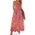 thumbnail image 1 of Vestido sin mangas con estampado floral barroco en rosa intenso y dorado Vestido de noche para mujer, 1 of 7
