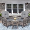 thumbnail image 2 of VIVIJASON 3-Piece Outdoor Conversation Bistro Set, Patio Glider Rocking Chairs Rattan Furniture Sets w/ 2 Rattan Cushioned Chairs and Glass Top Side Table for Porch Backyard, Grey, 2 of 7