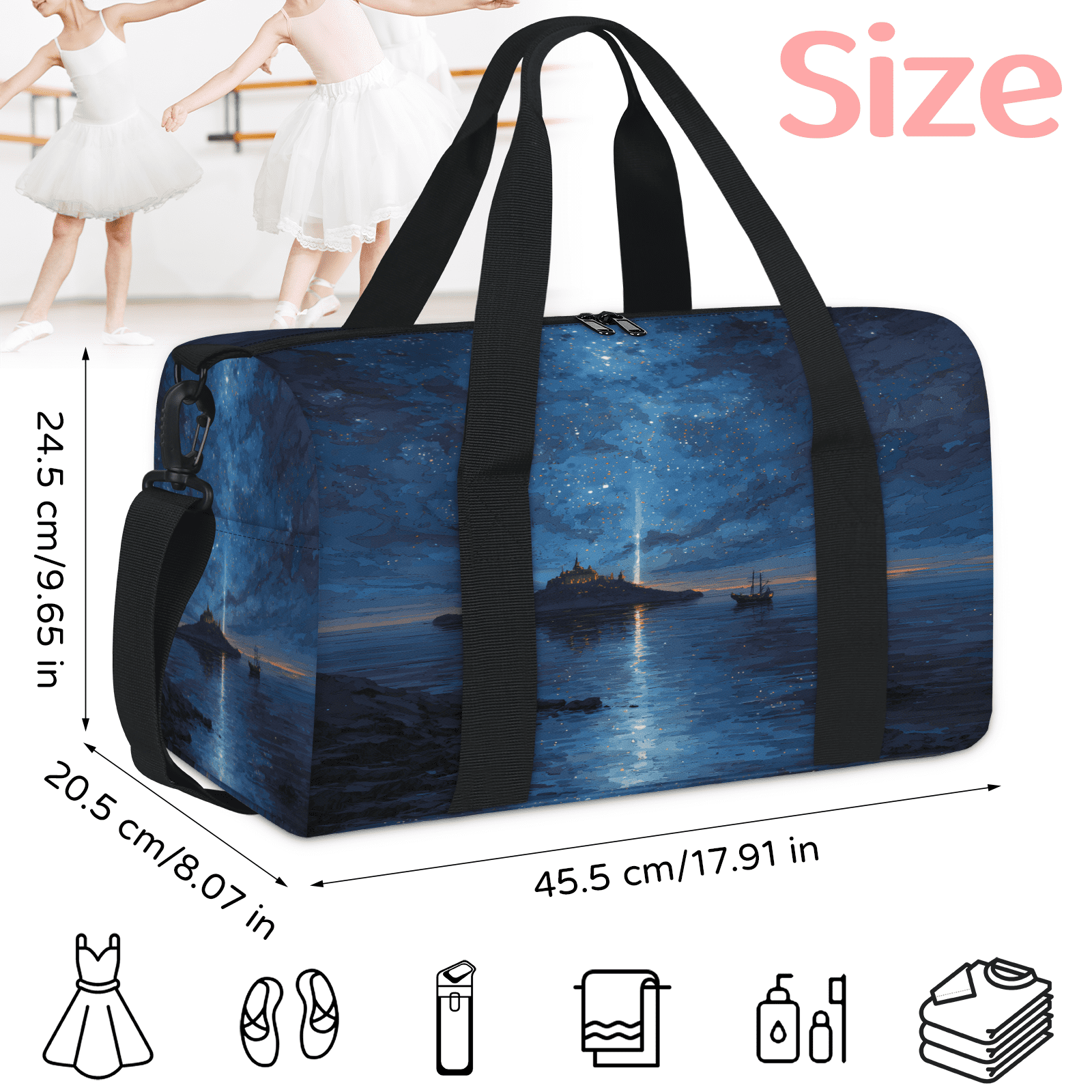 Herdesigns Ocean Beach Gym Bag for Women, Duffle Bag for Travel Sport, Nautical Sailboat Lightweight Waterproof Carry on Weekender Dance Yoga Workout Bags