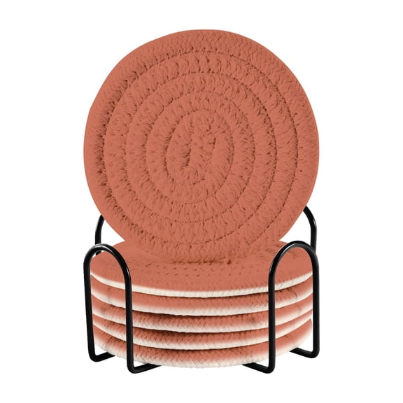 Rust Red Coasters with Holder for Coffee Table 6 Pcs Drink Coaster Sets Absorbent for Home Decor 4 inch