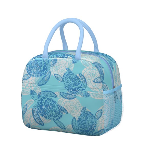 Lunch Bag Lunch Box for Women Reusable Insulated Lunch Bags,Water-Resistant Vintage Sea Turtles in Blue Cooler Lunch Tote Bag, Large Capacity for Work Travel Picnic