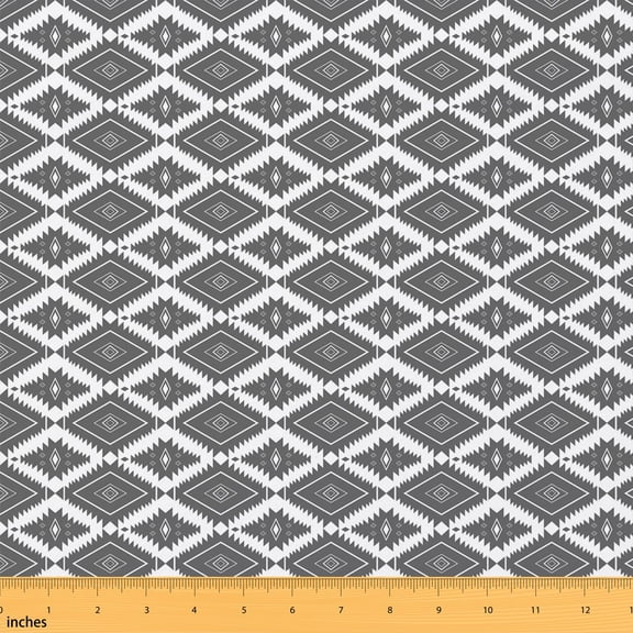 Erosebridal Grey Aztec Fabric by the Yard 1 Yard, Tribal Diamond Geometric Home Decor Fabric by the Yard