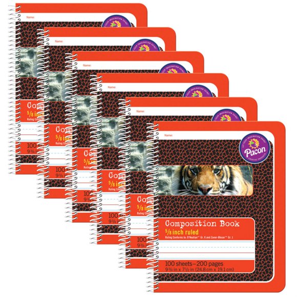 Livre de Composition Primaire, Relié en Spirale, D'Nealian/Zaner-Bloser, 5/8 Pouces X 5/16 Pouces X 5/16 Pouces Ligné, 9-3/4 Pouces X 7-1/2 Pouces, 100 Feuilles, Lot de 6