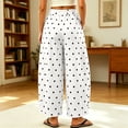 thumbnail image 5 of Zjunqe Women Polka Dot Summer Boho Cotton Linen Pants Wide Leg Barrel Pants Beach High Elastic Waist Casual Long Palazzo Trousers with Pockets Loose Fit Casual Summer Beach Vacation Pants White S, 5 of 6