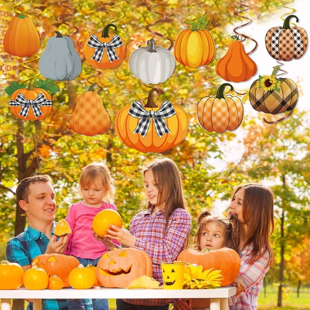 Ganfancp 12Pcs Día de Acción de Gracias Tema Calabaza Papel Tornillo Colgante Fiesta Escena Decoración Decoración Colgante Ofertas Del Día 12 Tarjetas de Calabaza + 12 Espirales Individuales