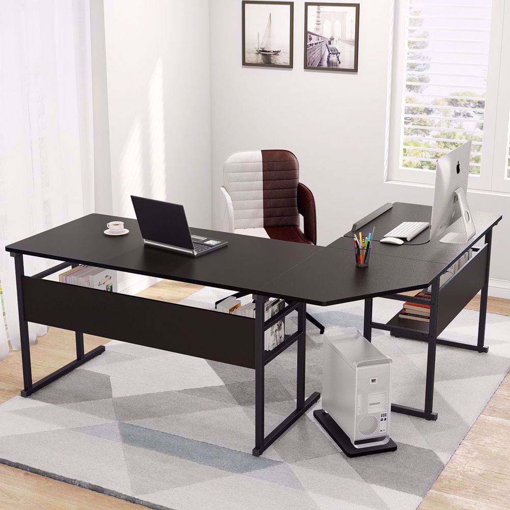 Buy Tribesigns Modern L Shaped Desk With Bookshelf 67 Inch Double