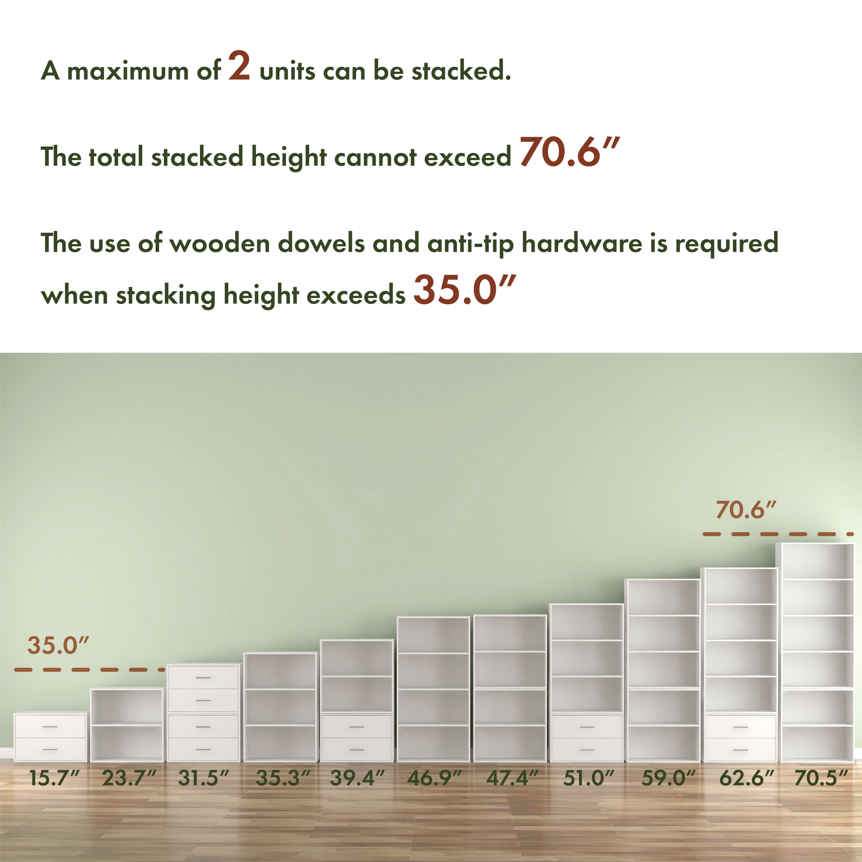 Join Stackable 2-Tier Wood White Bookcase