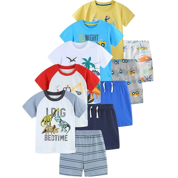 ATAIKU Toddler and Little Boys 2-Piece Pajamas Short Sleeve Tops and Shorts Summer PJ Set Kid Sleepwear - Dinosaur