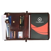 Aaron Leather Goods Leather Organizer Zippered Padfolio Dark Brown
