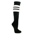 thumbnail image 4 of Couver Unisex Black Triple Stripe Baseball Softball Knee High Socks, White, Large, 4 of 7