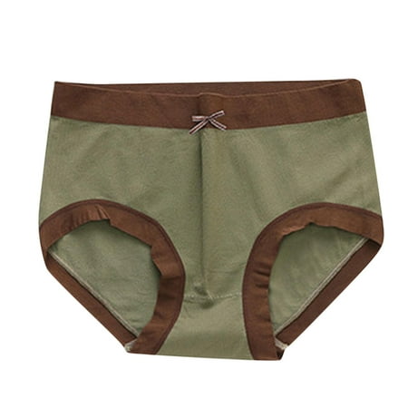 

Dtydtpe underwear women Women Solid Color Matching Bow Tie Cotton Stretch Underwear Ladies Mid Waisted Briefs Panties cotton underwear for women Army Green