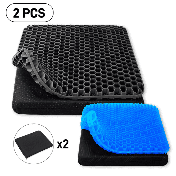 SPOKKI 2 Pcs Cooling Gel Seat Cushion, Thick Big Breathable Honeycomb Design Absorbs Pressure Points Seat Cushion with Non-Slip Cover Gel Cushion for Office Chair Home Car seat Cushion for Wheelchair