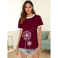 thumbnail image 4 of ZXSXSY Women Dandelion Floral Print Color Block Round Neck Short Sleeve Top, 4 of 6