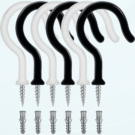 

18 PCs Screw in Hooks for Hanging with Anchor Plugs - 2.8 Inches PVC Coated Black & White Cup Hooks Screw in Strong and Heavy Duty Ceiling Hooks for Outdoor Lights Plants Wind Chimes & Indoor Use