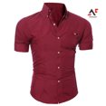 thumbnail image 1 of Am moda hombres Color sólido botones abajo camisa manga corta Slim Fit solapa Topspangjing, 1 of 4