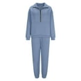 thumbnail image 4 of qolati 2 Piece Sets for Women 2024 Fall Travel Outfits Oversized Long Sleeve Tracksuit Joggers Sets Half Zip Sweatsuit Matching Set Sky Blue XS 2, 4 of 5