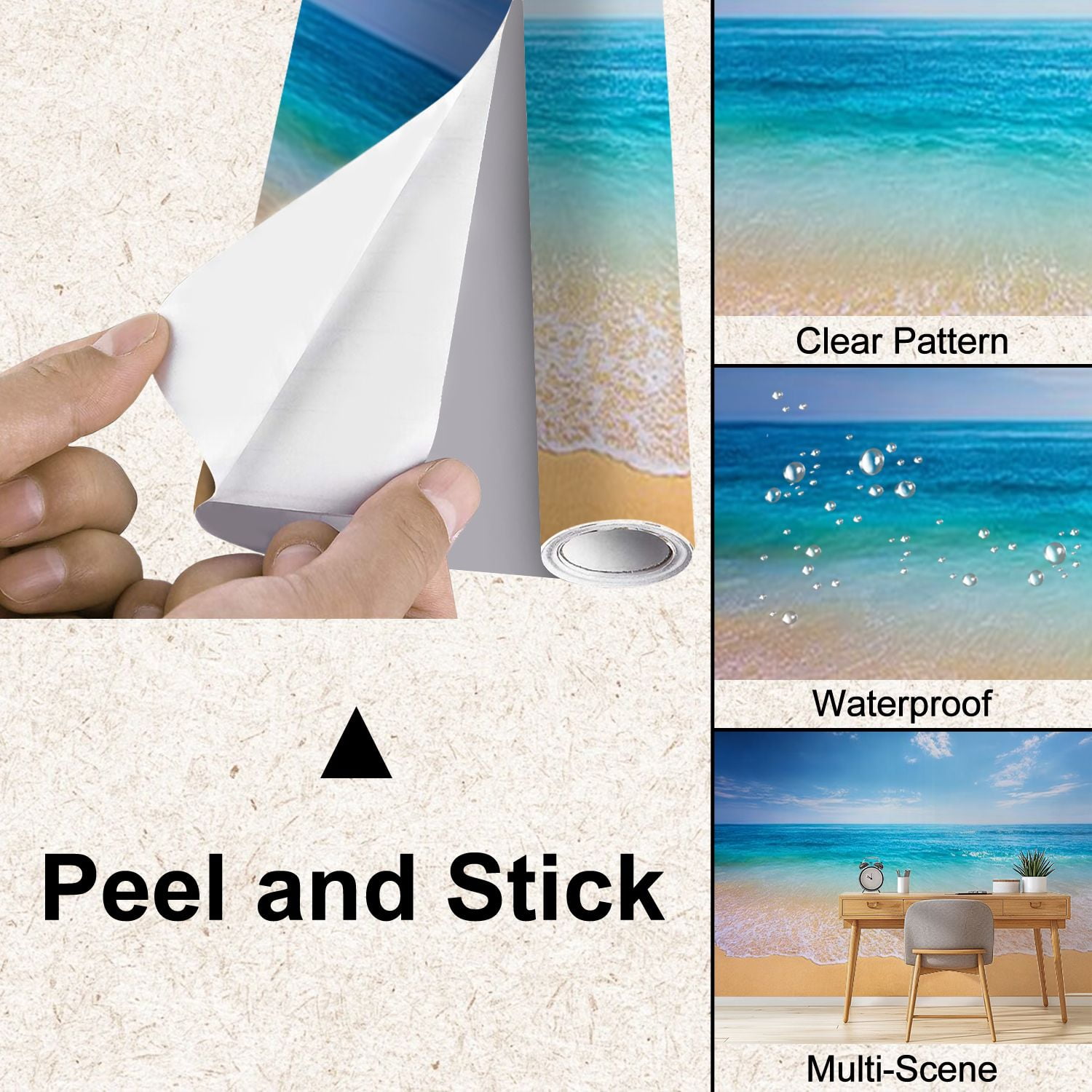 Peel and Stick Wallpaper beach tropical sea Modern Art Wall Mural Decor Self Adhesive and Removable 100in x 144in