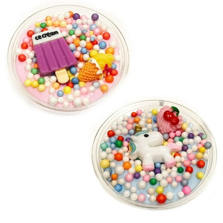 Magik Handmade Unicorn/Rainbow Jelly Birthday Cake Cup Cake Slime Glossy Butter Stretchy Charm (Strawberry Ice-Cream+Unicorn Dessert, 2oz+2oz)