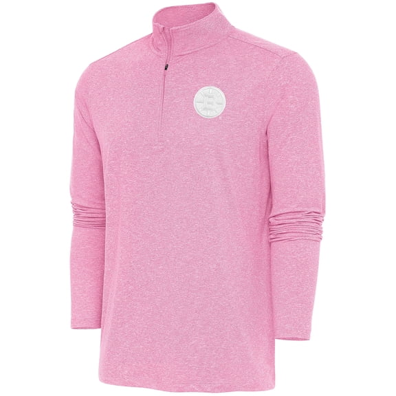 Men's Antigua  Pink Boston Bruins White Logo Hunk Quarter-Zip Pullover
