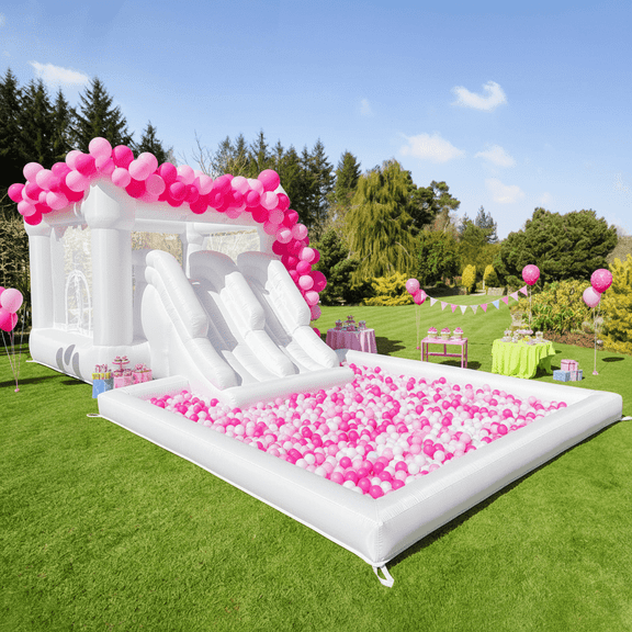 Connsann 19ft Inflatable Slide and Bouncer with Double Slide, Ball Pool, and Air Blower