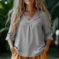 thumbnail image 4 of Inleife Womens Half Sleeve Tops Fashion Ladies Casual Basic Tees V-Neck Relaxed Fit Pleated T-Shirt for Daily Wear, 4 of 6
