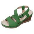 thumbnail image 4 of Rokment Women's Orthopedic Wedges Sandals Fashion Casual Leather Open Toe Crooss Band Ankle Strap Platform High Heels Strappy Dress Sandals for Woman Green Size 6.5, 4 of 5