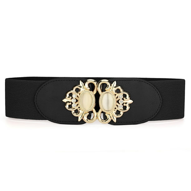 Allegra K - Women's Metal Decor Interlocking Buckle Elastic Waist Belt ...