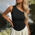 thumbnail image 2 of StSilkitty Womens One Shoulder Shirts Summer Solid Color Sleeveless Blouses Lightweight Soft Comfy Tops, 2 of 5