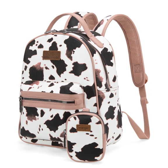 Wrangler Mini Backpack Cute Cow Print Backpack Purse for Women, Allover Cow Print Pink