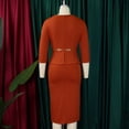 thumbnail image 5 of AURA Plus Size Belted Pencil Midi Dress Large Lapel Collar High Waist 3 4 Sleeve Elegant Office Dress with Zipper, 5 of 10
