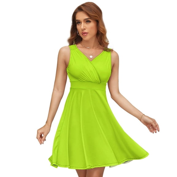 Bitter Lime Neon Green Yellow Solid Color Dress Summer Street Style Dresses Female Sleeveless Printed Sundress