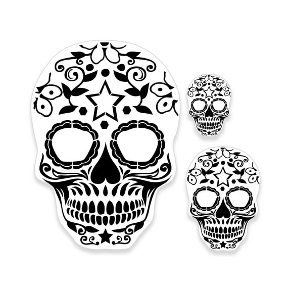 Custom Shop Airbrush Sugar Skull Day Of The Dead Stencil Set (Skull Design #10 in 3 Scale Sizes) - Laser Cut Reusable