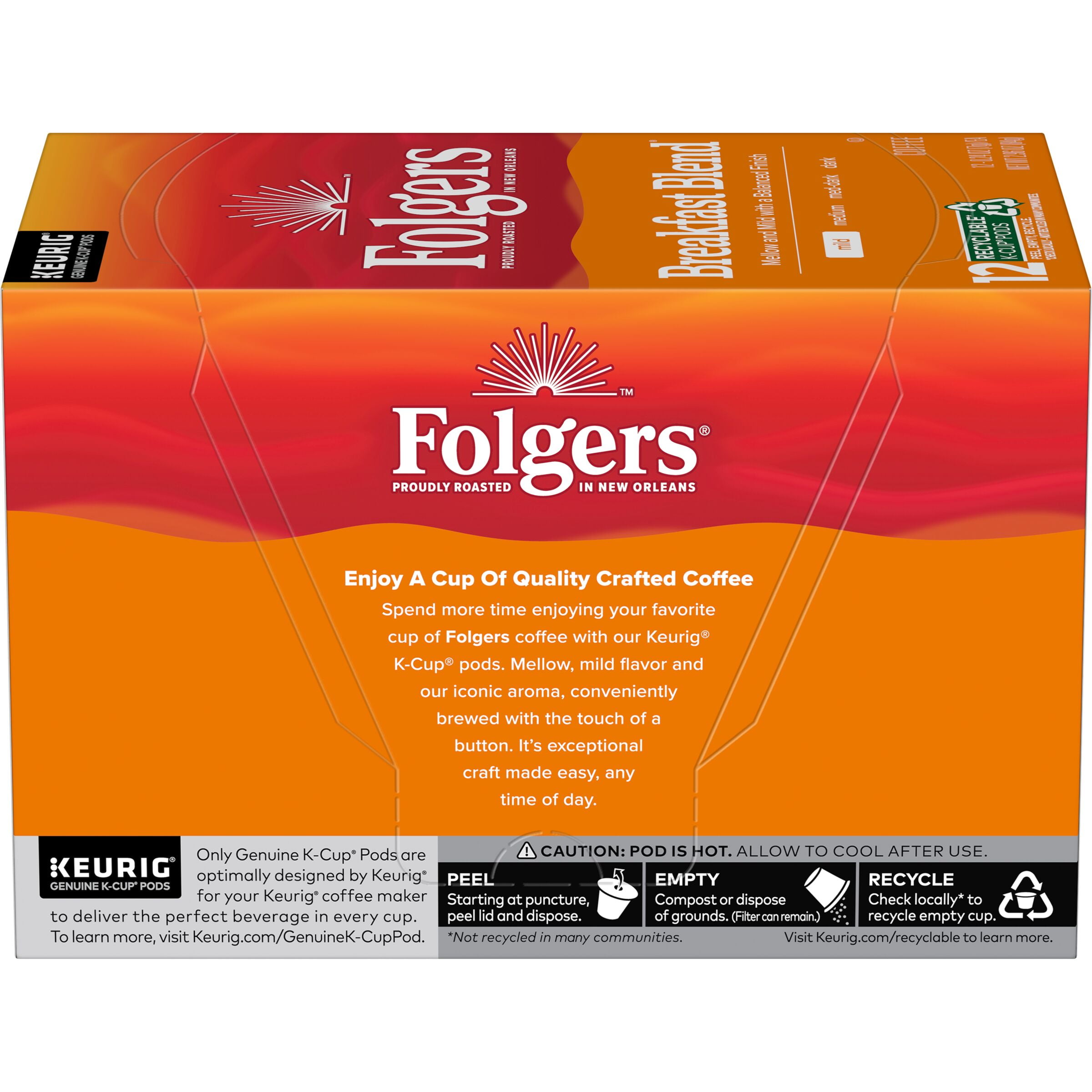 (72 Count) Folgers Breakfast Blend, Mild Roast, K-Cup Coffee Pods