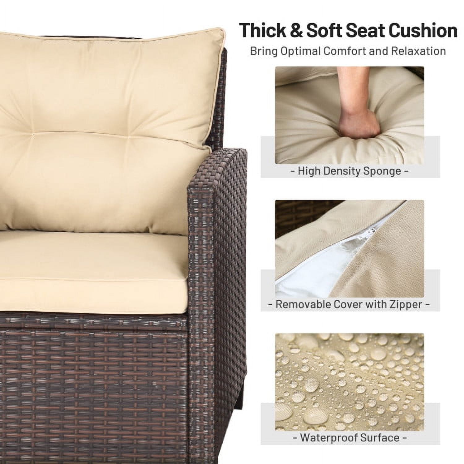Aimee Lii 3 Pieces Wicker Patio Furniture Set, Coffee Table Cushioned Sofa, Modern Patio Furniture, Beige Aimee Lii 3 Pieces Wicker Patio Furniture Set, Coffee Table Cushioned Sofa, Modern Patio Furniture, Beige