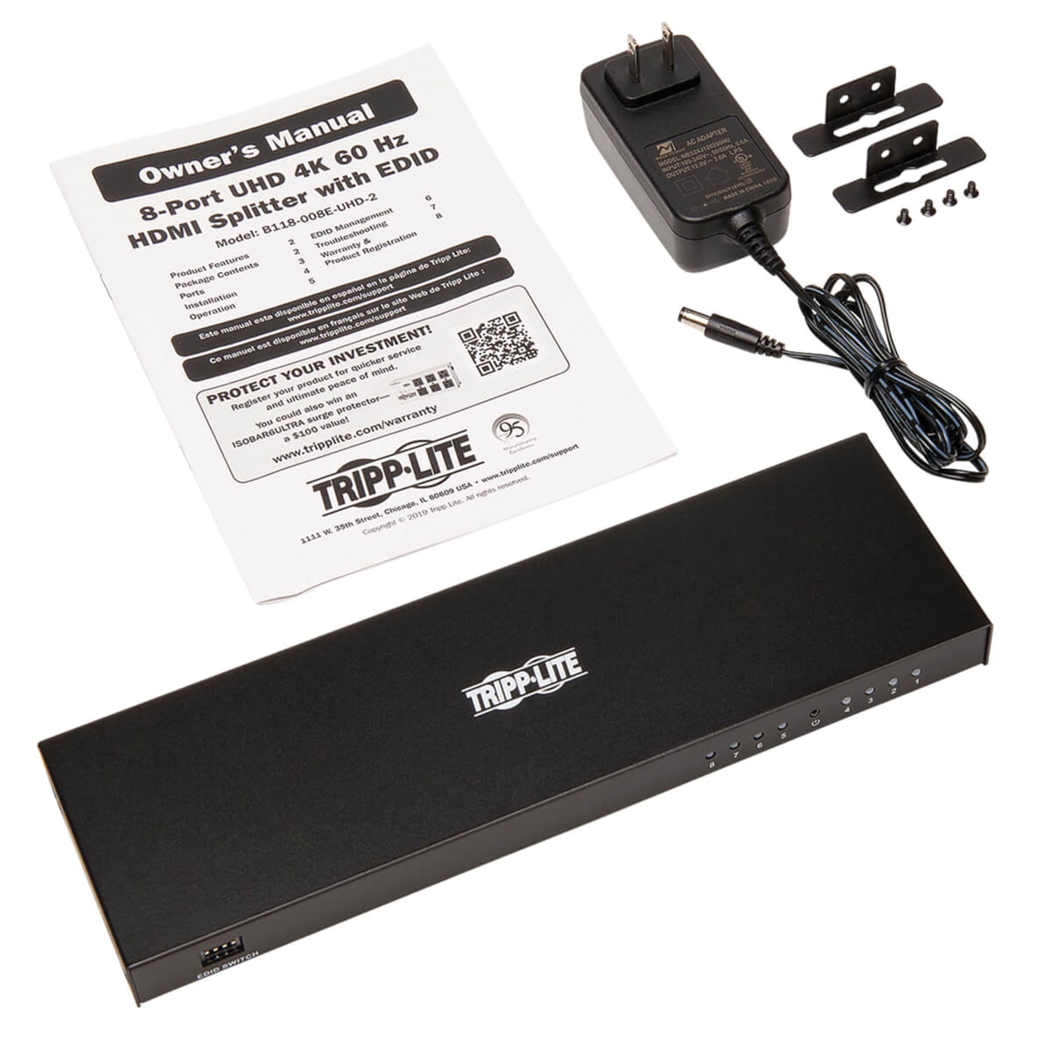 Tripp Lite by Eaton HDMI Splitter, 4K at 60 Hz, 8 Ports, B118-008E-UHD-2PT