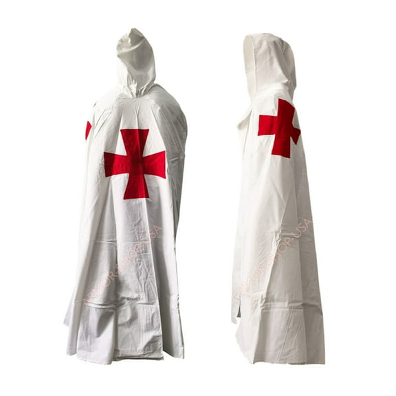 Medieval Crusader Cloak Hood Renaissance Hooded Cotton Cape Templar Halloween Costume