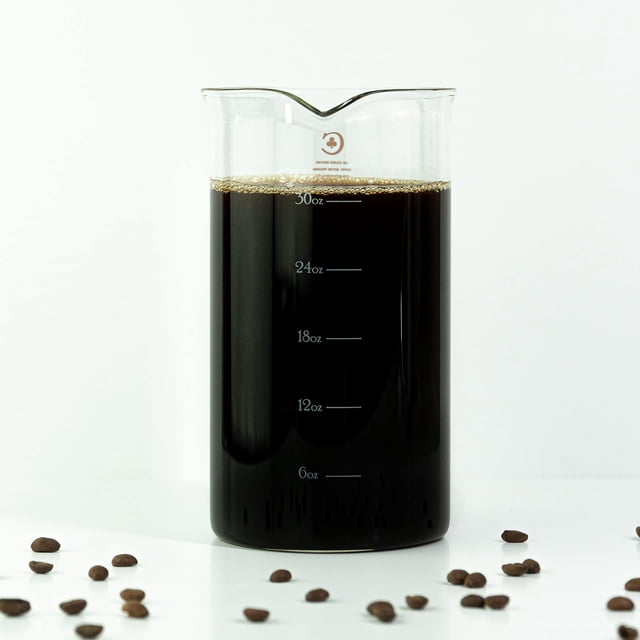 Cafe Crush Club - Vaso de repuesto de prensa francesa - Vaso de borosilicato endurecido al fuego, 34 onzas, tamaño de 1 litro con medidas blancas