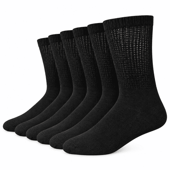 FLORNIX Big and Tall Diabetic Cotton Neuropathy Crew Socks, King Size Mens Athletic Crew Socks Big and Tall Socks Size 13-16 Men(13-16, Black) - 6 Pairs